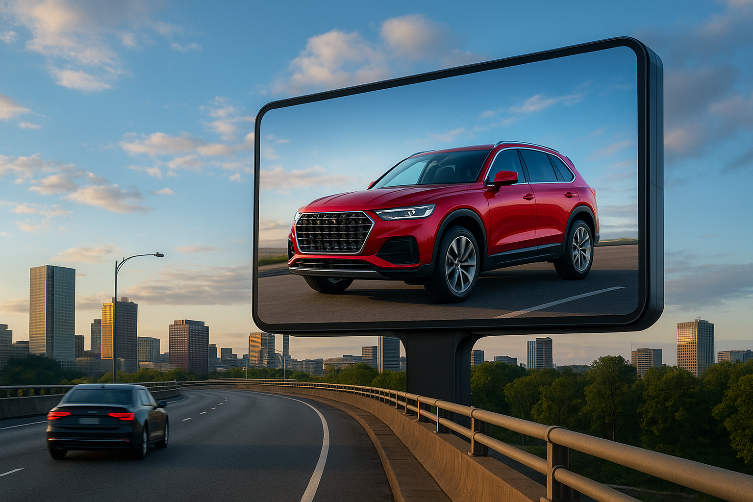 red suv on billboard
