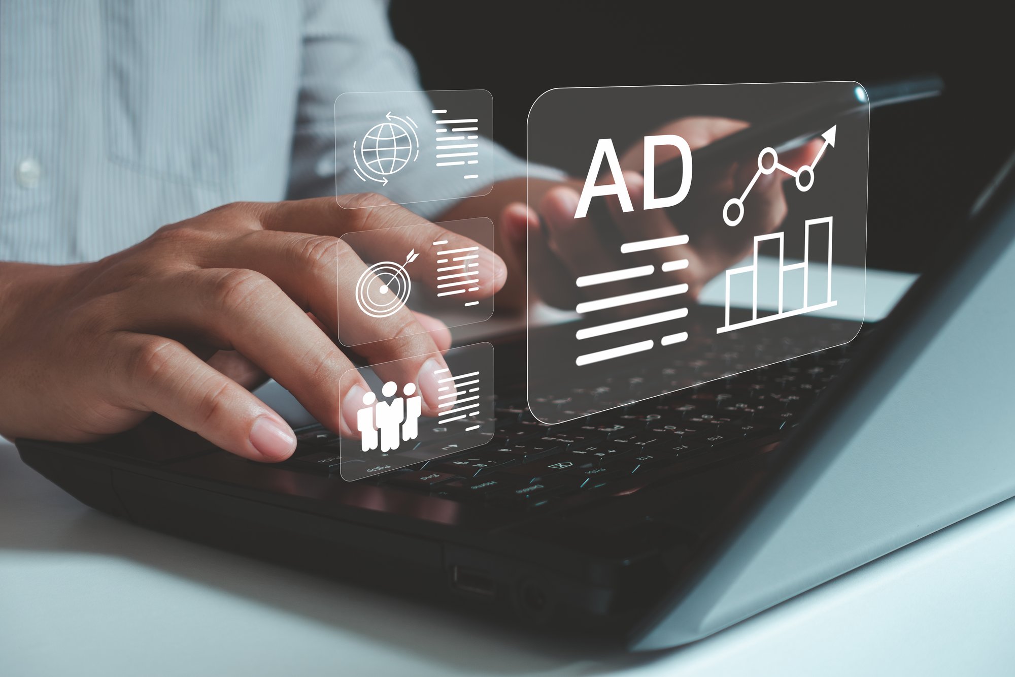 Hand image with advertising graphics