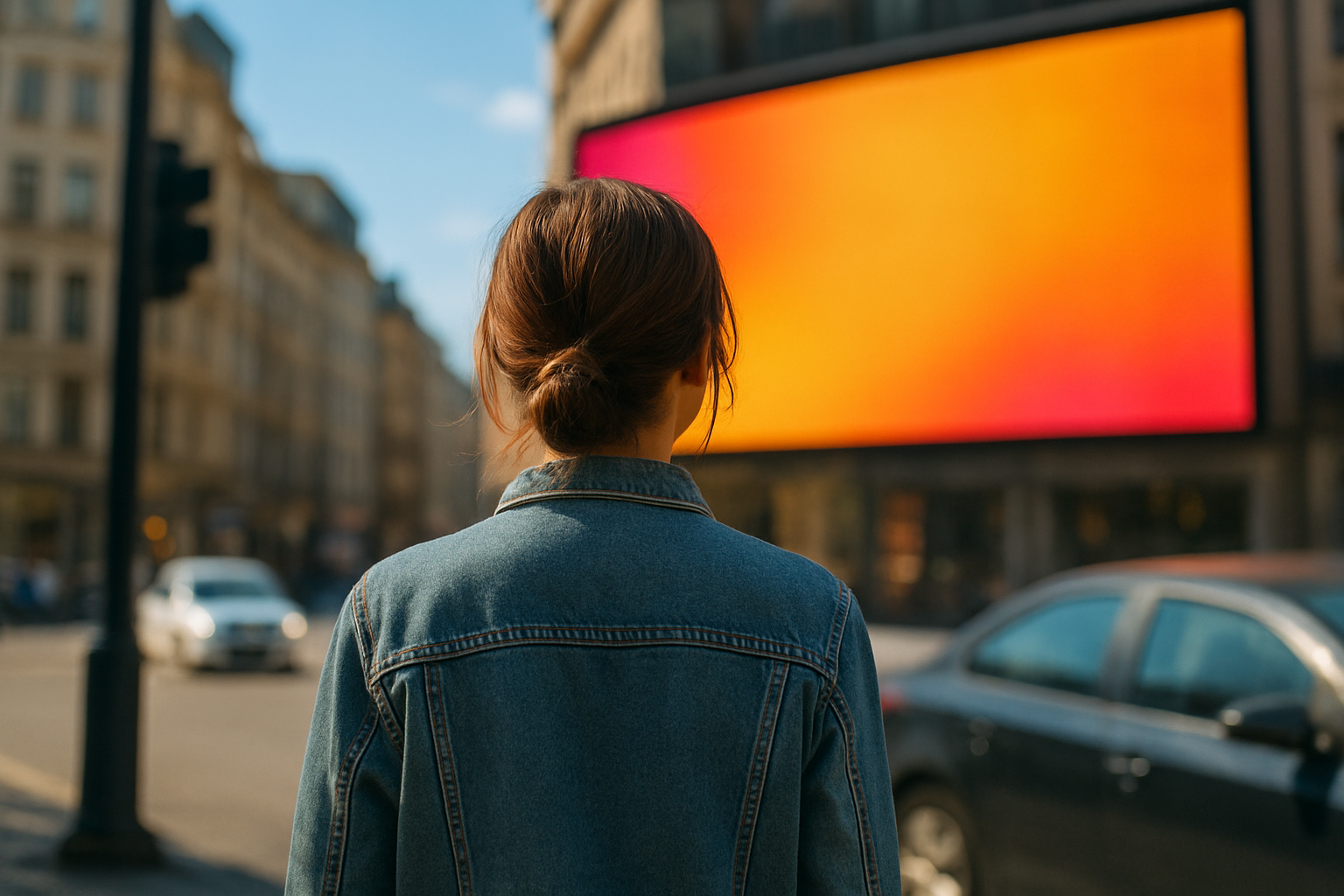 Woman looking at digital billboard