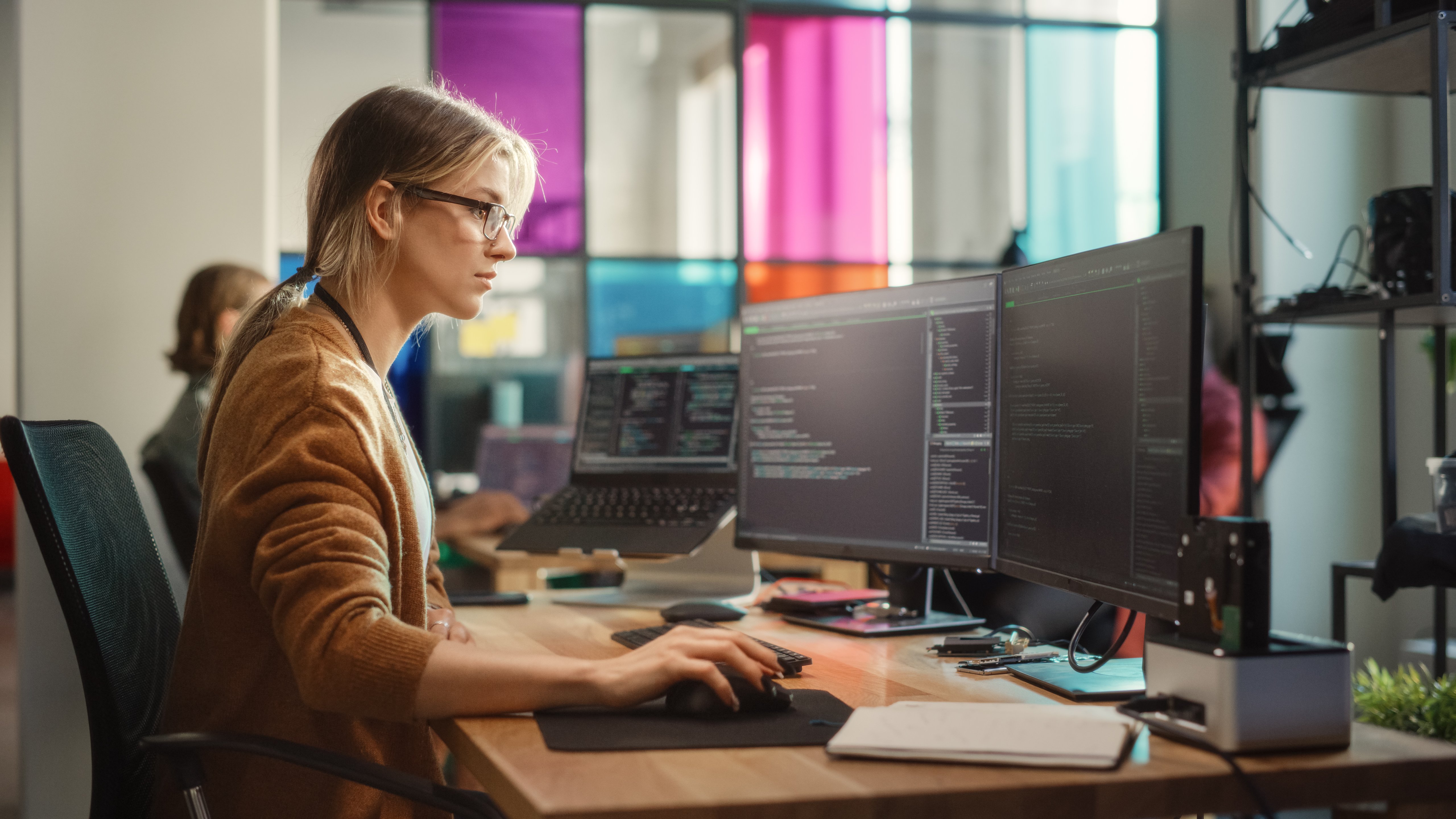 Woman working on laptop