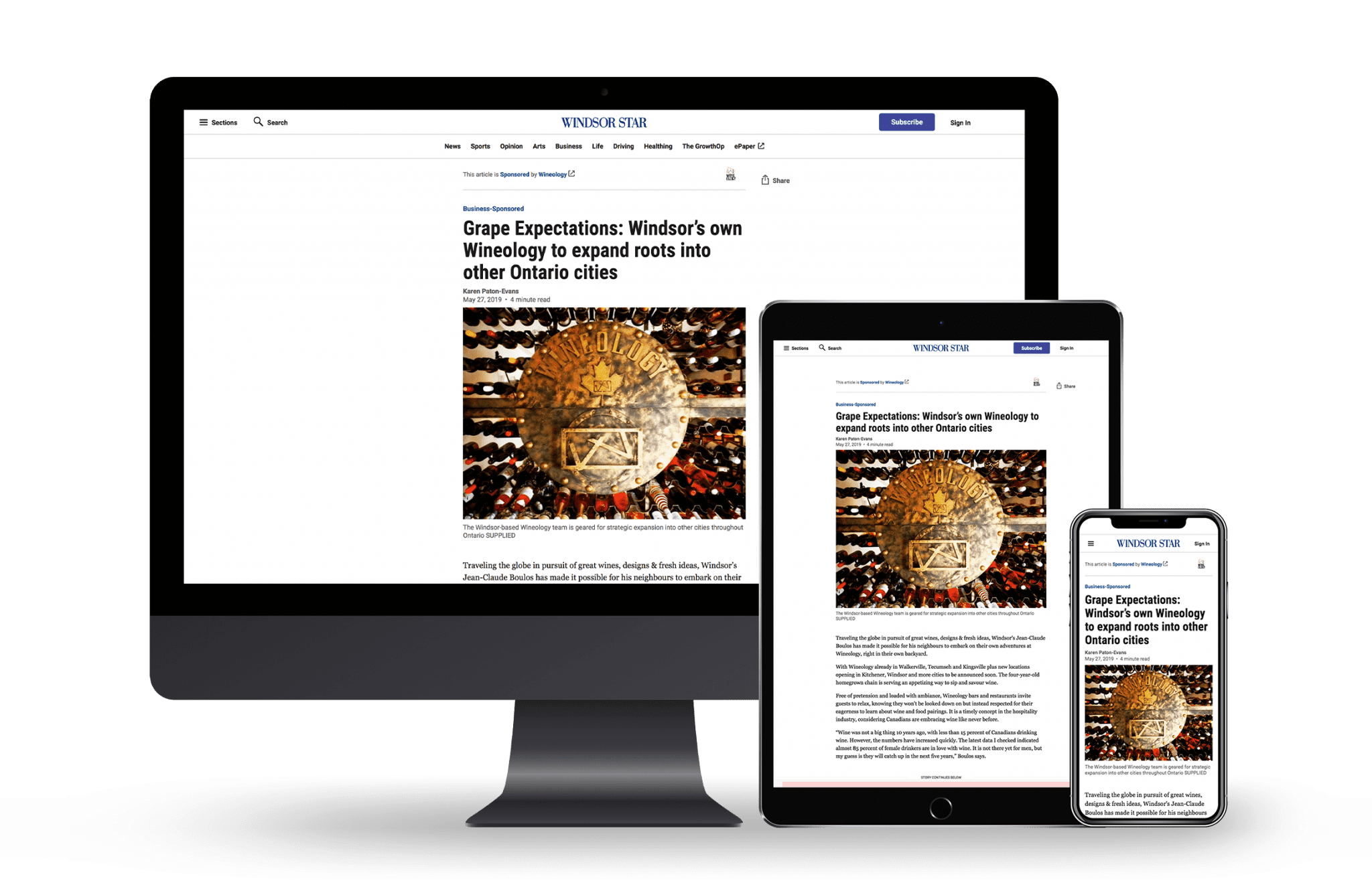 Wineology sponsored content shown on multiple devices
