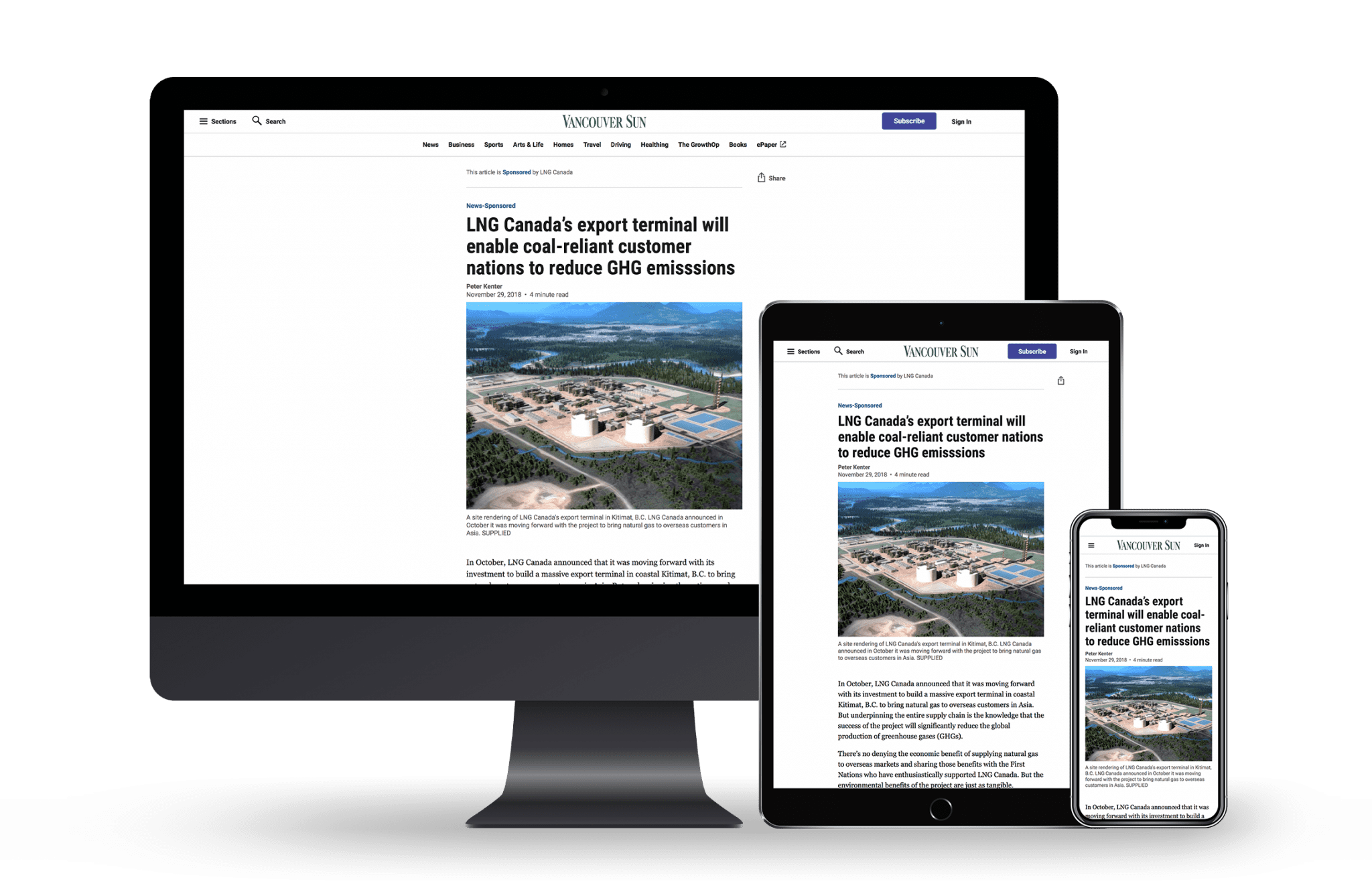 LNG Canada sponsored content shown on multiple devices